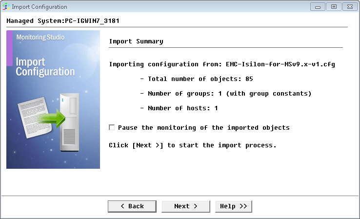 Verifying the import summary of the EMC Isilon pre-built configuration